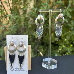 Vintage Native American Sterling Silver Beaded Fringe Dangle Earrings Lot 2